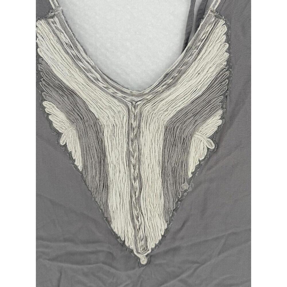 Free People Gray Embroidered Open Back Cold Shoulder Tunic Top Sz S - Picture 4 of 5